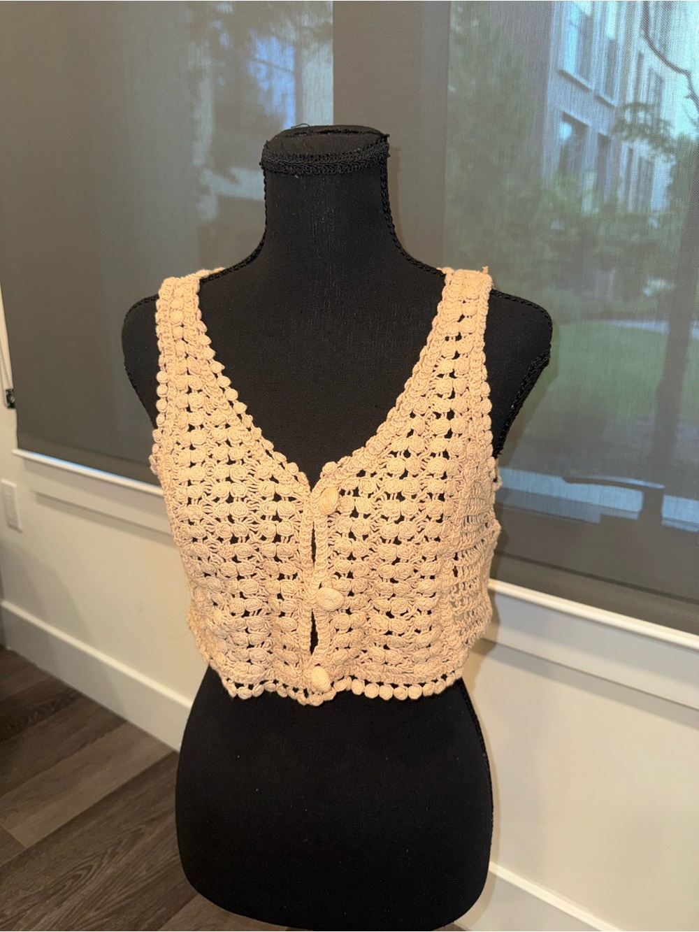 Hand-Crocheted Cream Women's Tank Top